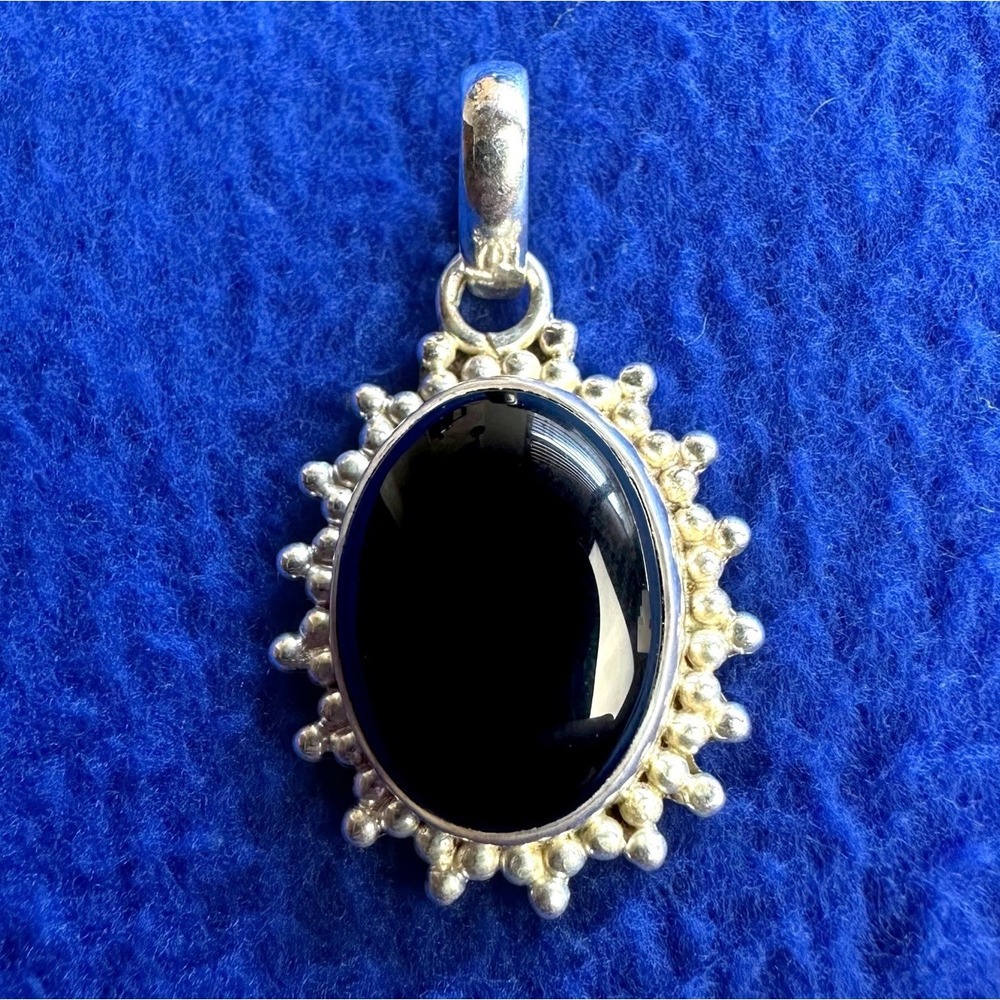 VTG Mexico Taxco Necklace Pendant Black Onyx 925 Sterling Silver Handcrafted‎